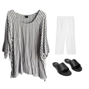 DAIRI FASHION LAGENLOOK ART TO WEAR GRAY WHITE STRIPED TUNIC TOP OSFA ONE SZ NWT